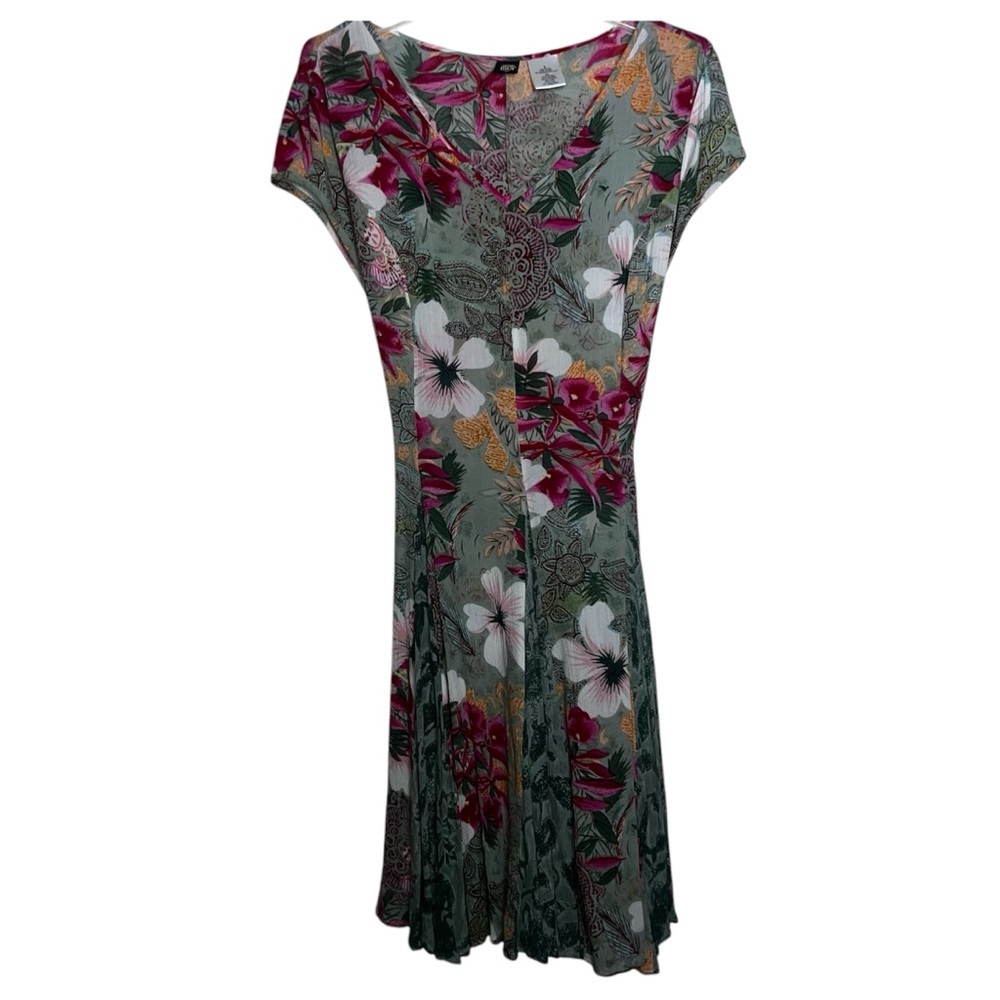 Bila Dress Floral Vneck Green and Pink Tie Waist Size Small